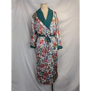 Cypress Luxury Spa Robe Women's Medium Floral Teal Terry Lining Made in USA